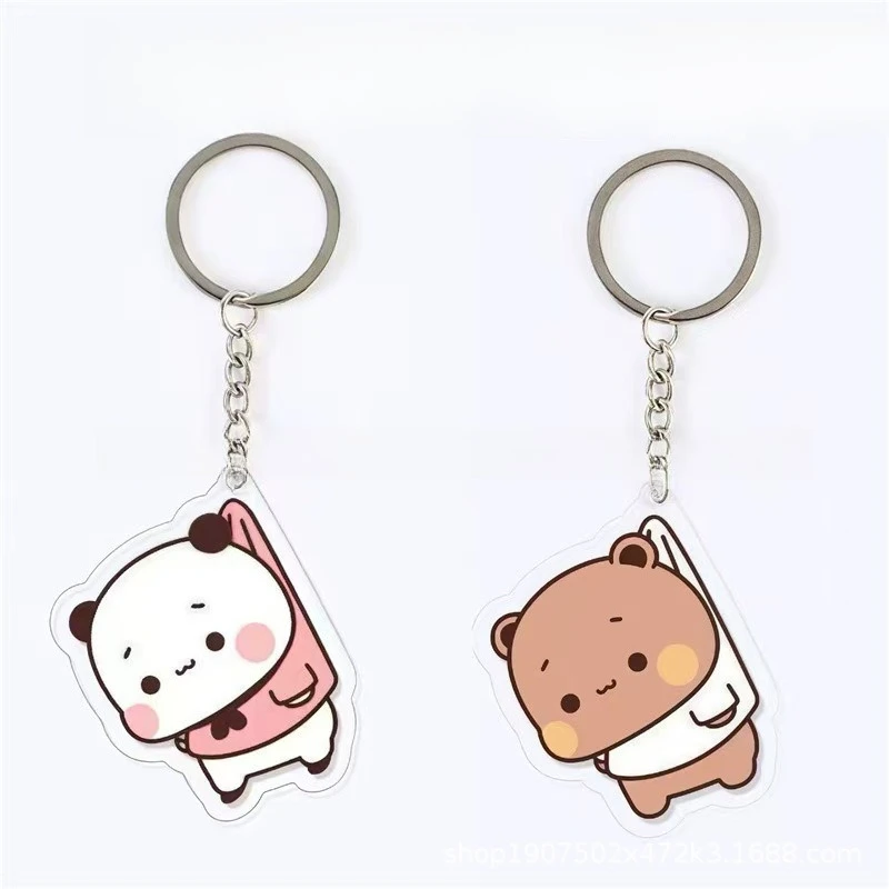 Cartoon White Brown Bear Yier Bubu Acrylic Kawaii Student Backpack Pendant Keychain Decorative Couple Gift Jewelry Accessory
