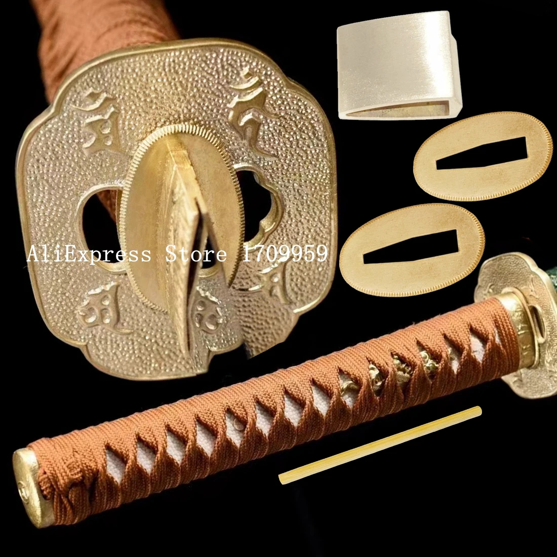 

26CM*Handle Katana Tsuka Copper Parts Guard Tsuba Menuki Fuchi Kashira Tsuka Habaki Seppa For Japanese Samurai Sword Fittings