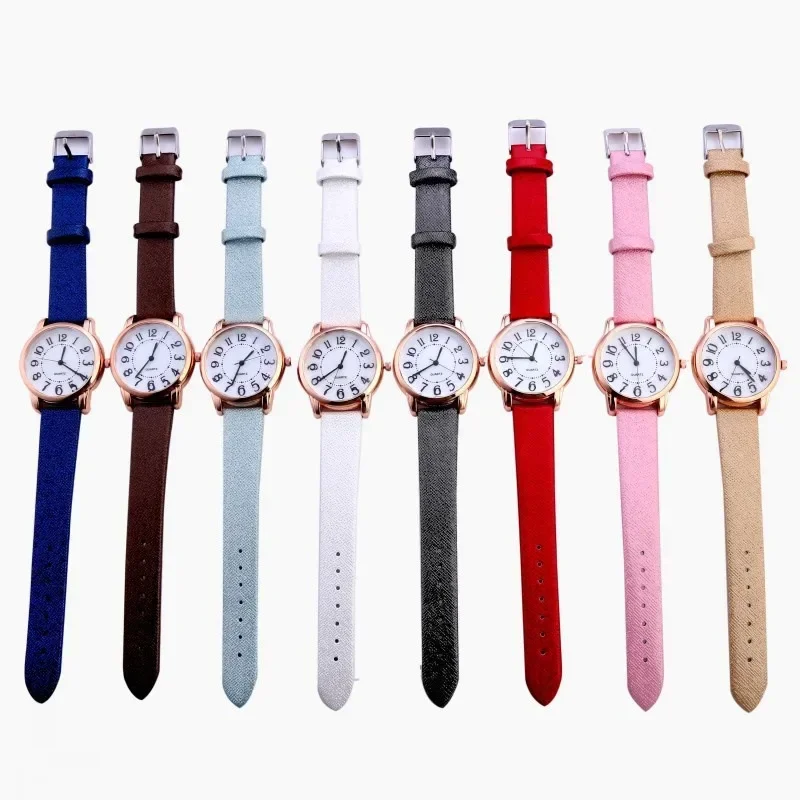 Fashion Women's Watches PU Leather Belt Quartz Watch Casual Simple Digital Acrylic Surface Creative Student Watch