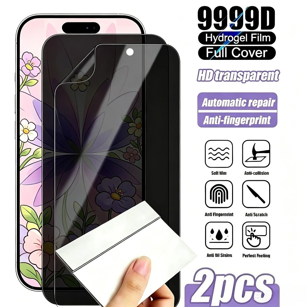 

2Pcs Full Cover Anti Spy Hydrogel Film for iPhone 17 16 15 14 Pro Max 17e 16e Air 13 12 Pro 15 14 Plus Privacy Screen Protector