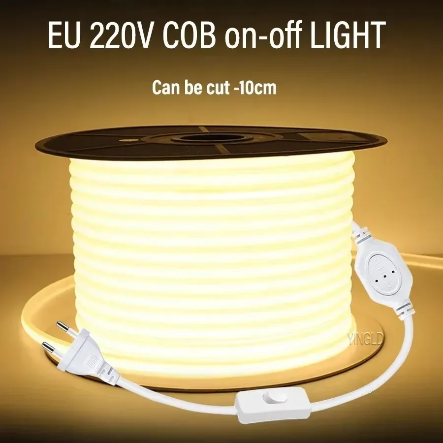 220V COB LED Strip Licht Hoge Heldere Schakelaar/Dimbare US 110v EU Plug Neon Tape Keukenkast verlichting Waterdichte tuin