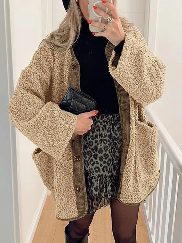 

Новая осенне-зимняя плюшевая толстая женская куртка на пуговицах с длинными рукавами, винтажная женская одежда, модная теплая свободная верхняя одежда