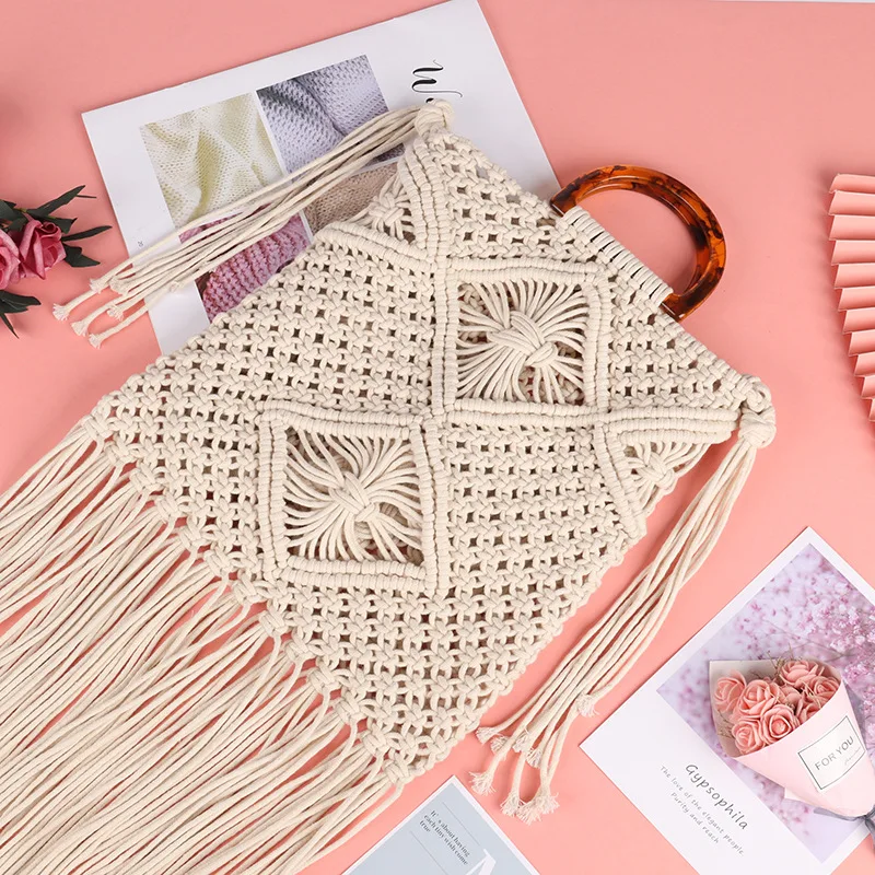 

Hand-held tassel cotton thread crochet women's bag women woven bag fresh literary style forest straw woven bag 2022 summer new