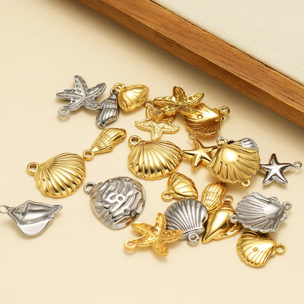 5pcs Stainless Steel Gold Starfish Shell Charms Ocean Series Pendants for DIY Earring Necklace Making Bracelet Jewelry Supplies - Detail 1