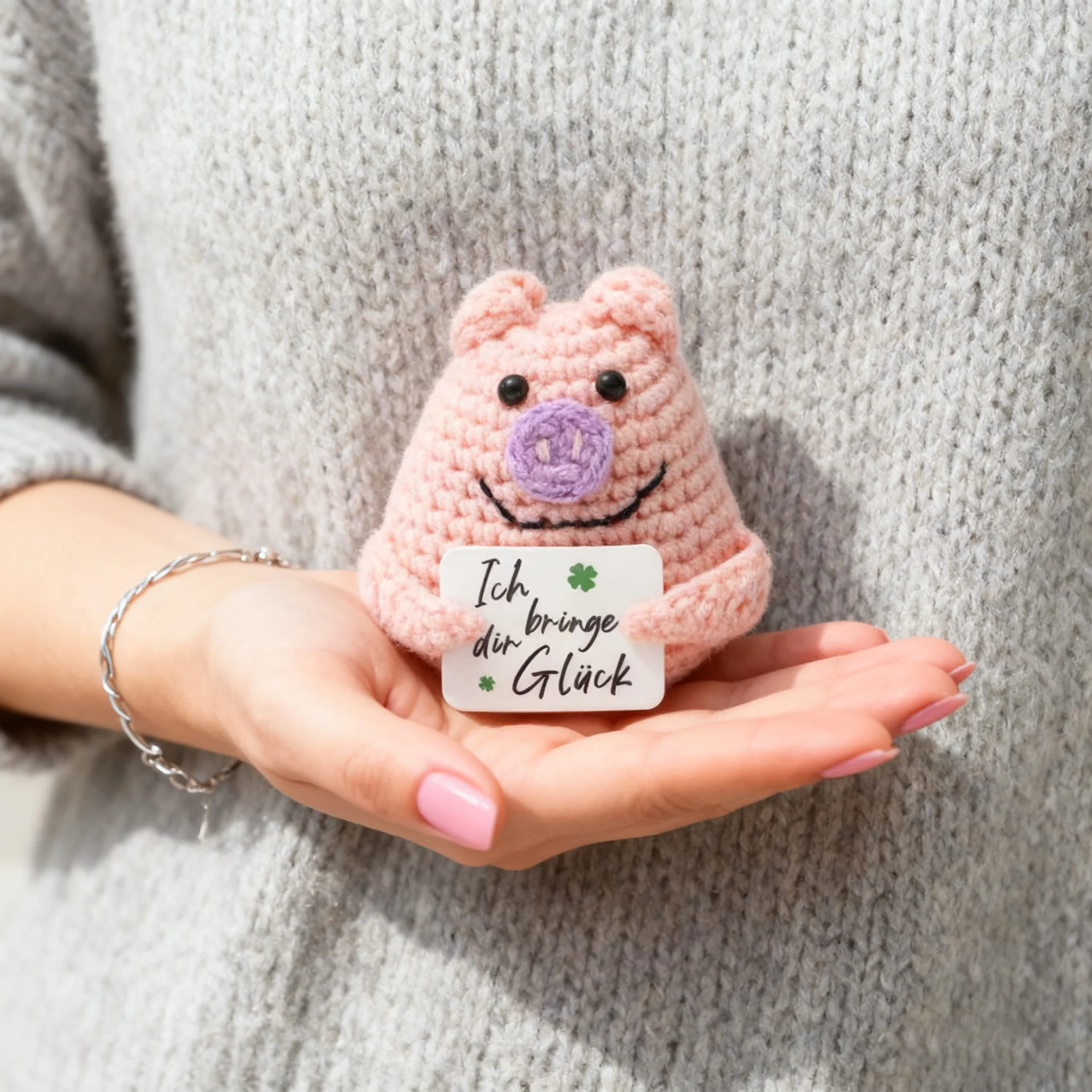 Crochet Emotional Support Pig Doll with Card: Desktop Ornament, Knitted Pig Figurine Ideal Christmas Gift and Home Decoration