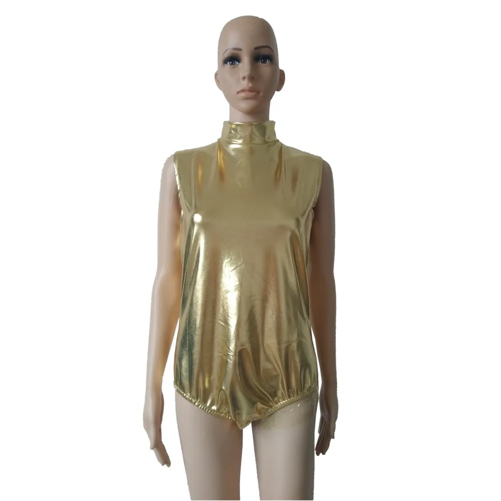 Men Women kids Shiny Metallic Sleeveless Turtleneck Dance Leotard Costume Girls Gymnastics Leotards with Zip Dancewear Tops