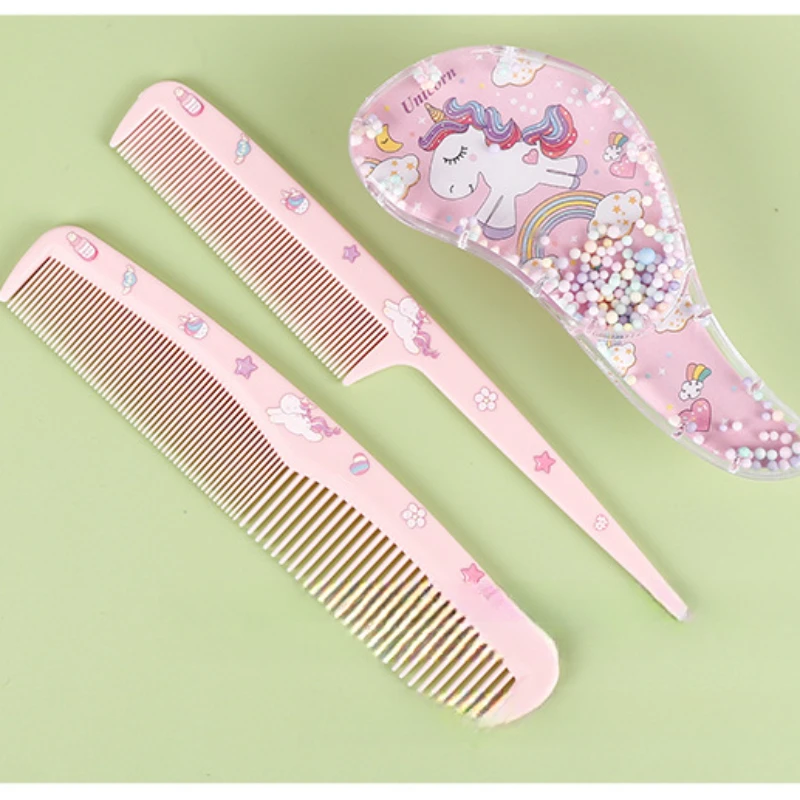 

Набор детских расчесок из трех предметов с изображением единорога, для домашнего использования, антистатическая пластиковая расческа с девчачьим принтом, милая расческа для волос с мультяшным дизайном.