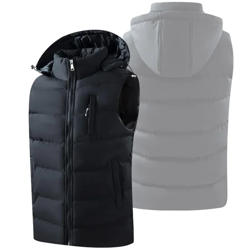 

Winter Man Windproof Hooded Casual Sleeveless Vest Men Detachable Hat Multi Pocket Vest Male Outdoor Jogger Sport Vest Waistcoat