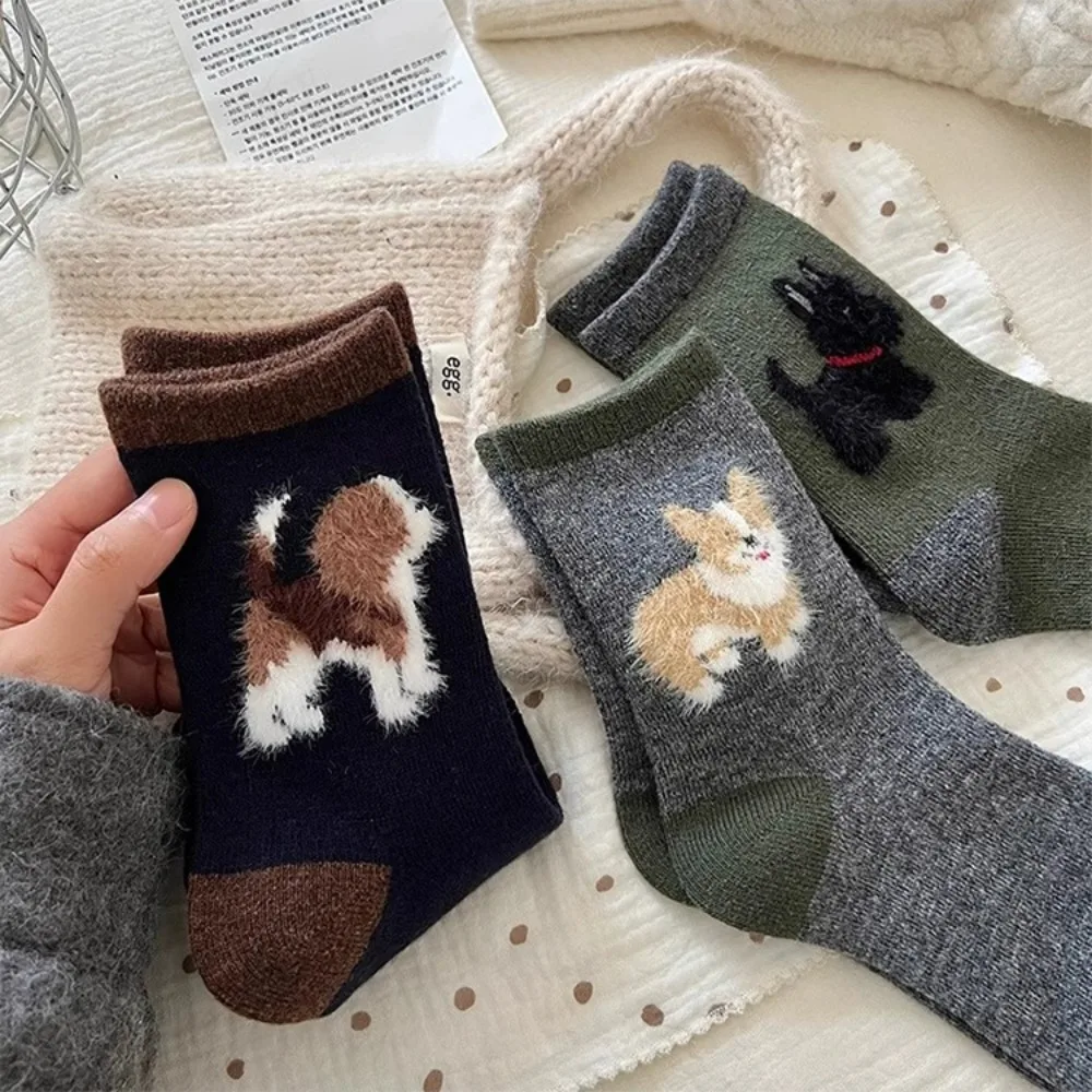 

1-5 пар теплых пушистых носков, зимние утепленные плюшевые носки на флисовой подкладке для женщин и мужчин, милые носки с рисунком щенка собаки, корейские стильные носки