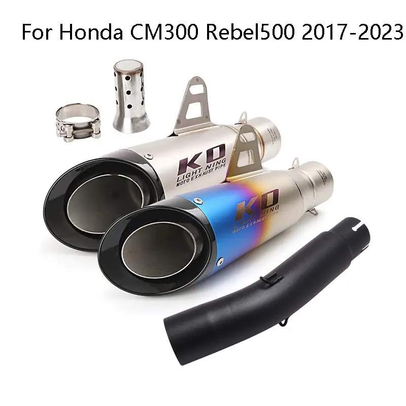 For Honda CM300 Rebel500 2017-2023 Motorcycle Black Mid Link Pipe Exhaust System 51mm Muffler Stainless Steel Escape Silencer