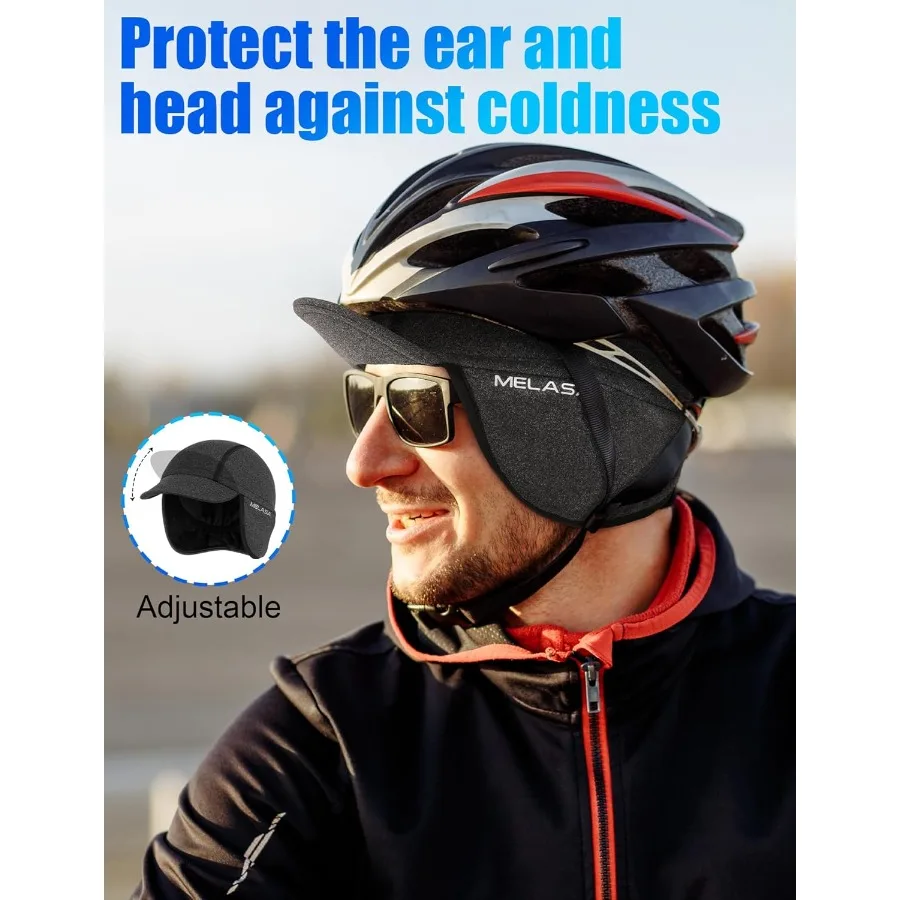 หมวกปั่นจักรยาน MELASA ผ้าฟลีซสำหรับฤดูหนาว ป้องกันความหนาวเย็นบริเวณหู ใช้เป็นหมวกซับในหมวกกันน็อค พร้อมที่บังแดด หมวกจักรยาน หมวกวิ่ง สำหรับผู้ชายและผู้หญิง