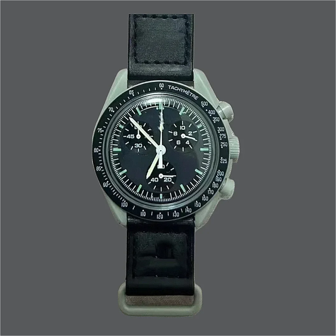 New Men's Auto Date Moon Phase Mercury 6-Hand Chronograph Quartz Watch Multi Functional Space Celestial Design Hot