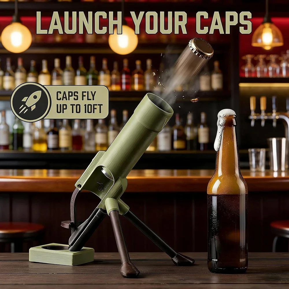 Mortar Beer Bottle Opener For 330ml Bottle Heavy Duty Tactical Cap Launcher Handsfree Push Down Fits Standard Crown Cap Bar Tool