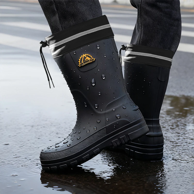 

Large Size Men's Rain Boots Mid-Calf Anti-Slip Wear-Resistant Waterproof Cotton Bound Warm Fce Lined Winter Rubber Boots