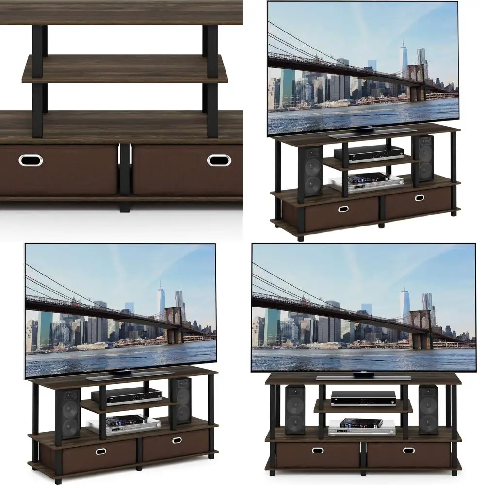 JAYA Large Stand for up to 50-Inch TV, Columbia Walnut/Black/Dark Brown