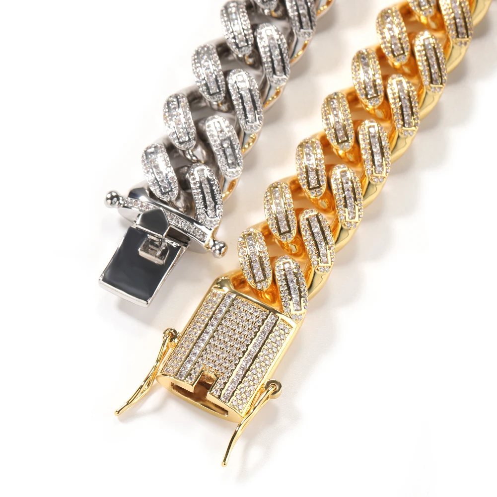 THE BLING KING Luxury 18mm Baguettecz Miami Cuban Bracelet Necklace Iced Out Square Cubic Zirconia Link Chain Hiphop Jewelry