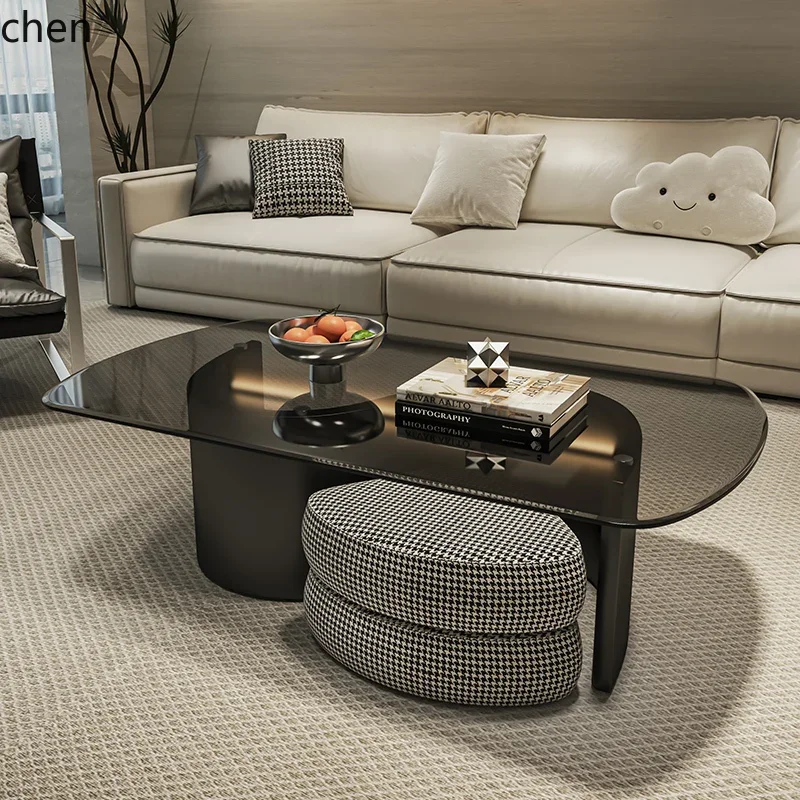 H5.26 advanced creative glass coffee table light luxury minimalist tea table living room home modern simple small apartment