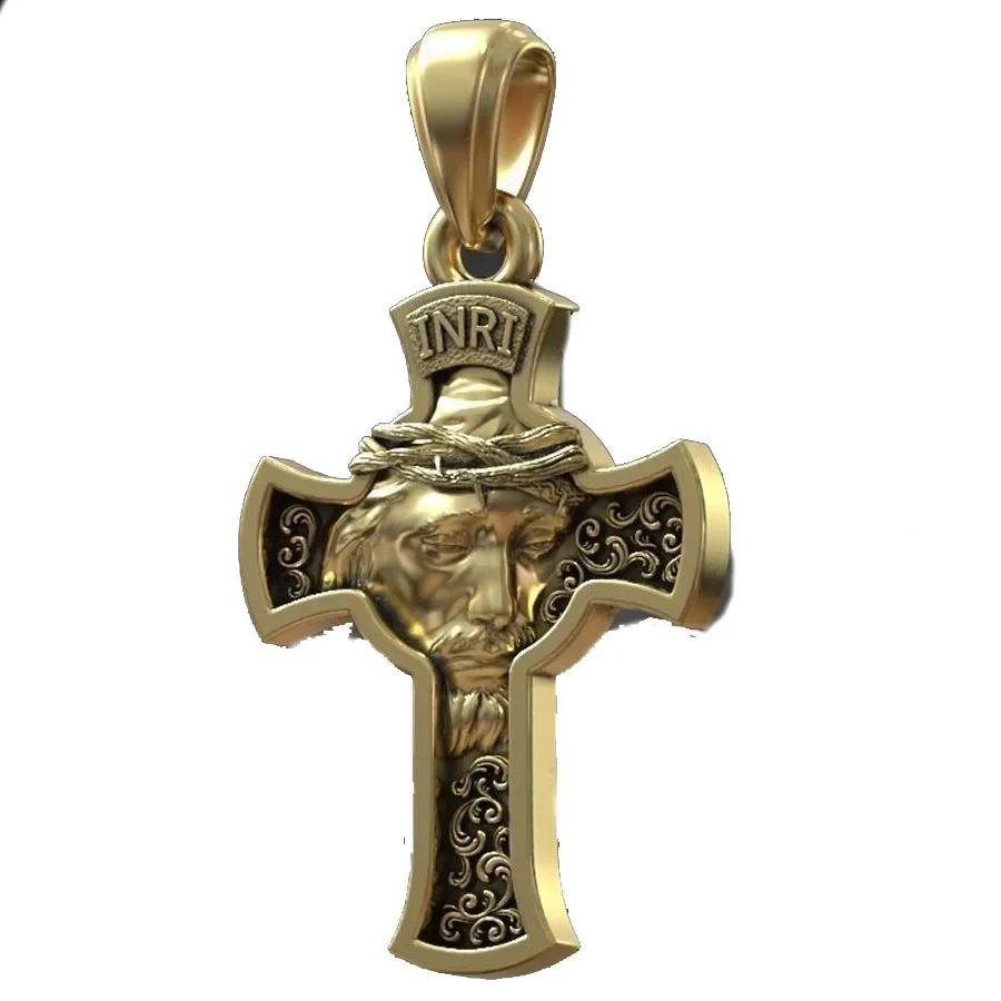 13g Long Big Cross Ukrainian Prayer Cross Pendant Catholic Jesus Face Gold Pendant Customized 925 Solid Sterling Silver