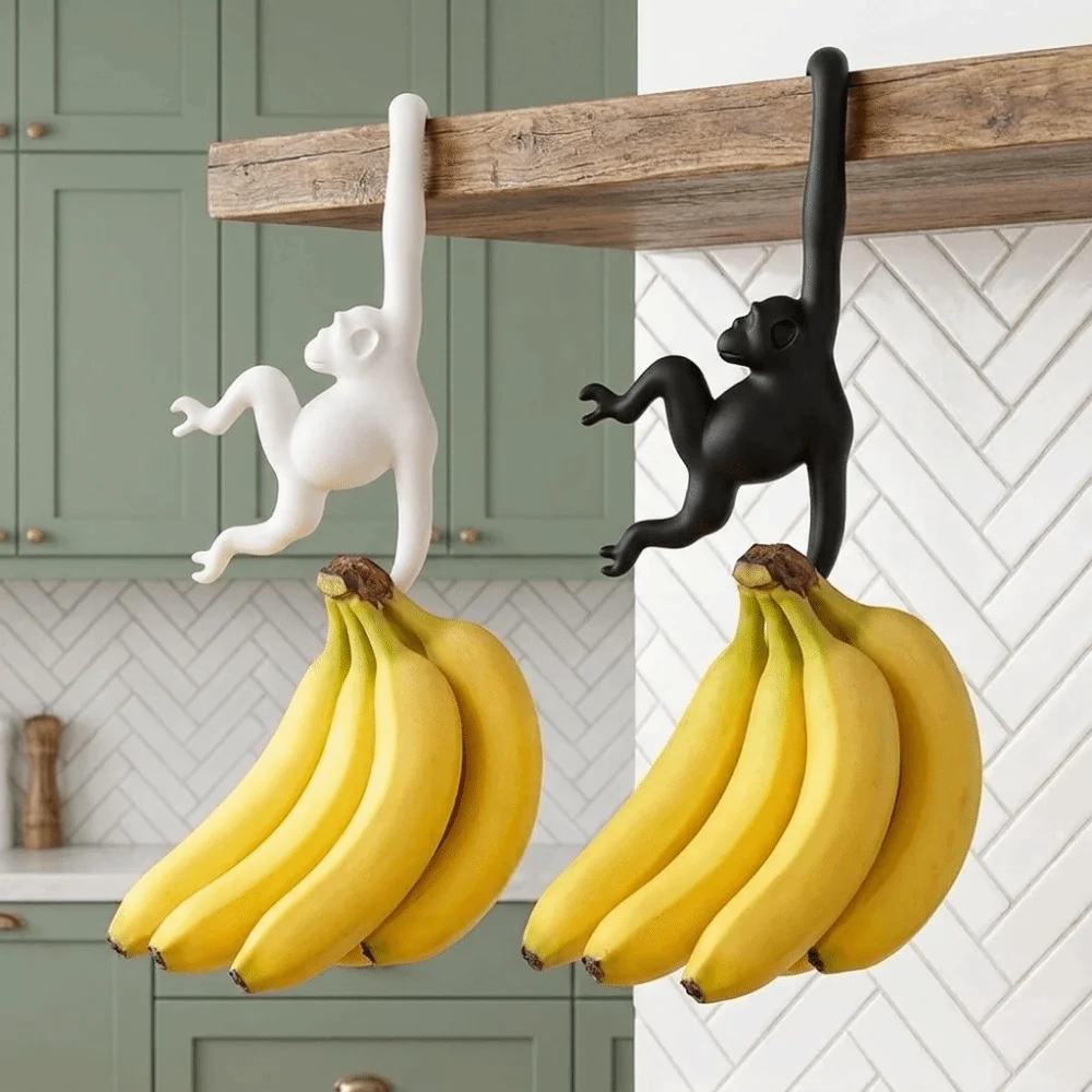 Practical 3D Printed Monkey Shaped Wall Hook Plastic Decorative Banana Hook Punch-free Banana Holder for Kitchen
