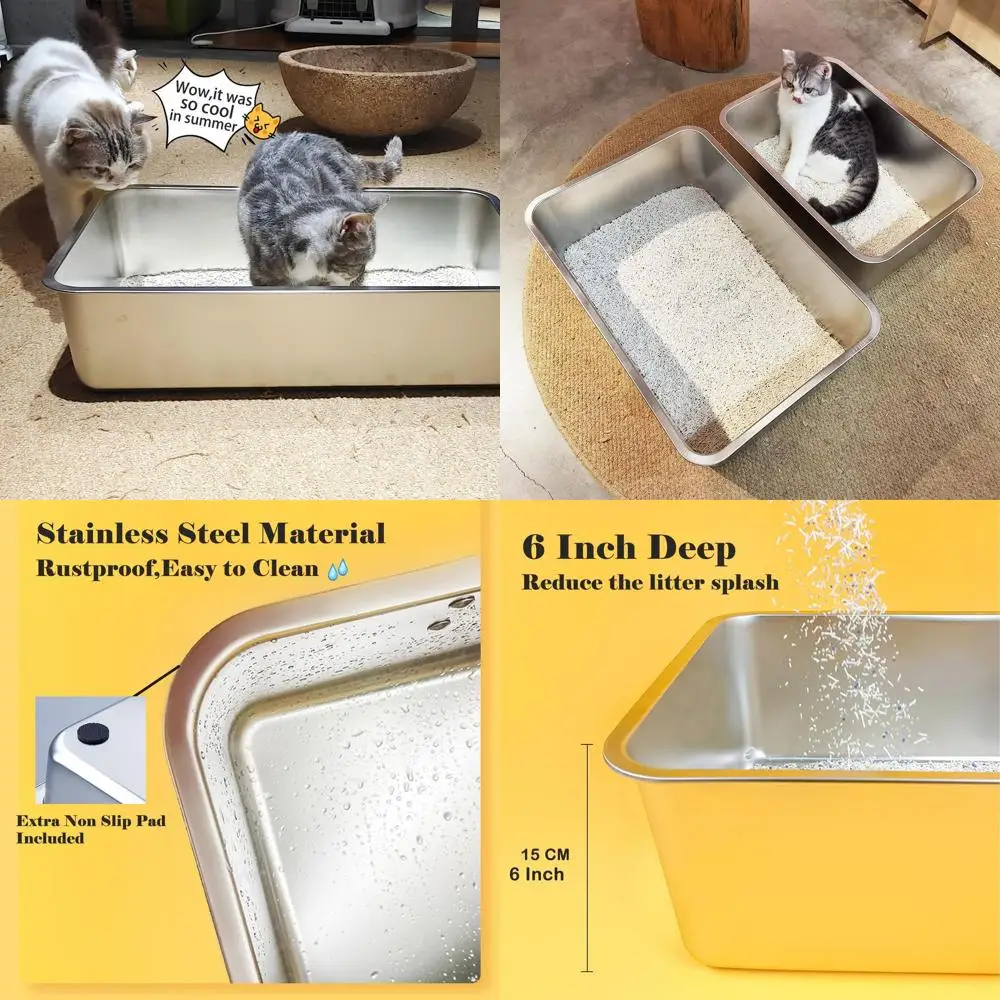 

Extra Large Metal Cat Litter Box for Big Cats and Rabbits - Odorless, Non-Stick, Easy to Clean (24 L x 16 W x 6 H)