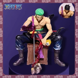 One Piece Zoro Anime Figures Sit Roronoa Zoro 15cm Action Figurine 2 Heads Pvc Statue Room Collection Model Decoration Toy Gifts