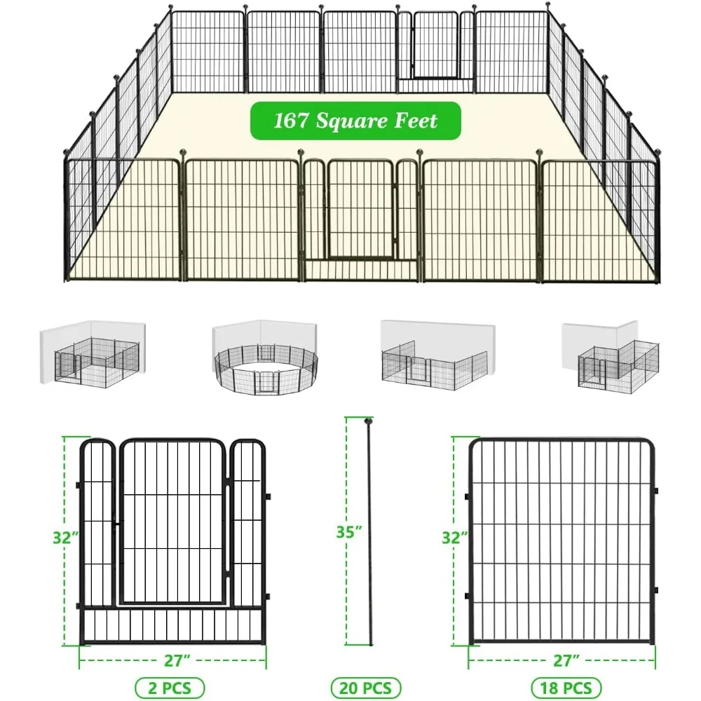 Decorative Garden Fence with Gate Metal Fence Panels 46ft (L)×32in(H) No Dig Fence for Dogs, 20 Panels Heavy Duty Fencing