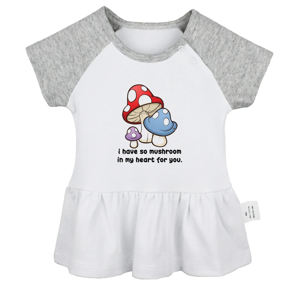 I Have So Mushroom In My Heart For You Fun Printed Baby Sweet Dresses Girls Cute Short Sleeves Pleated Dress Summer Clothing