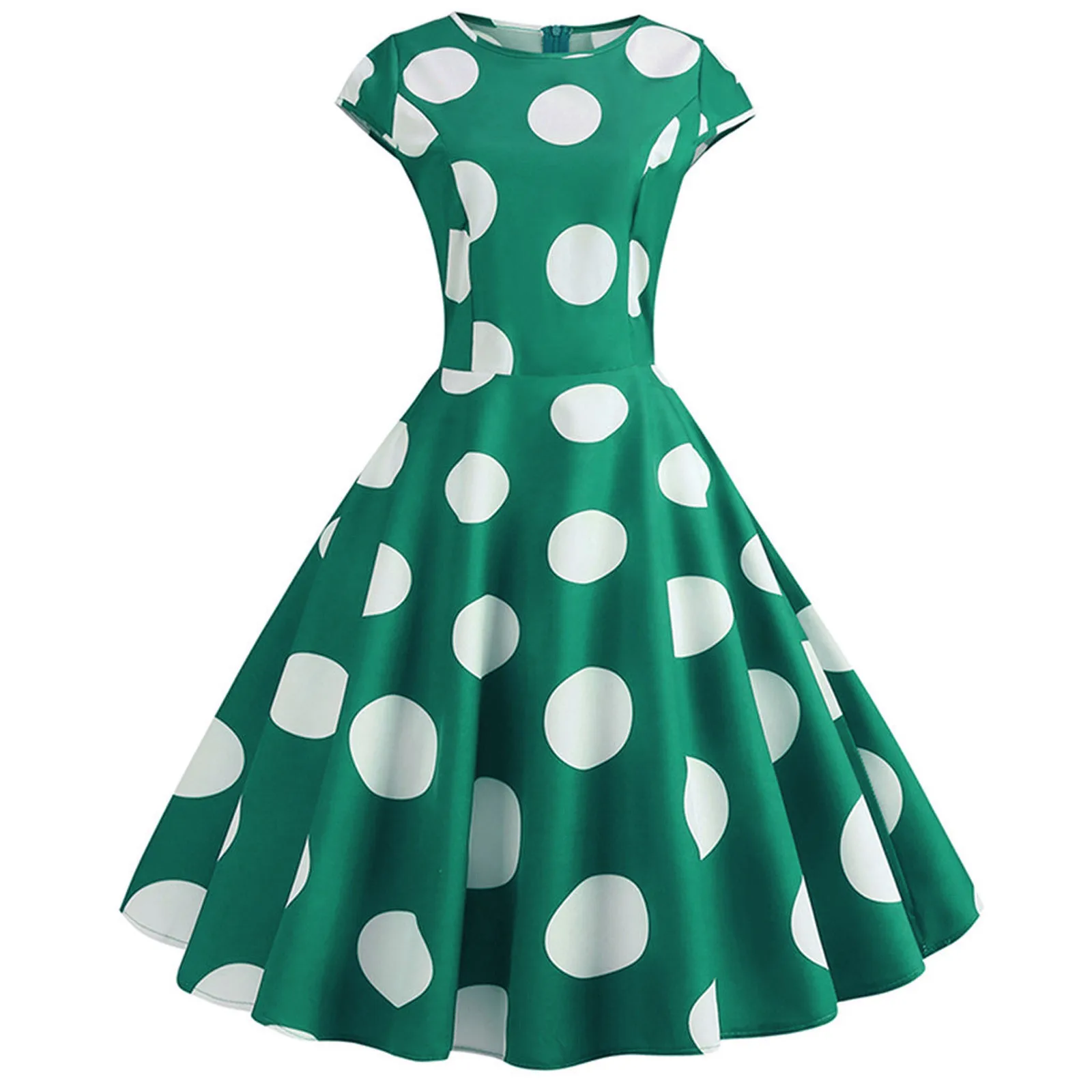 Women Retro Evening Party Dresses 90s Vintage Polka Dot Printed Party Prom Swing Dress Ladies Elegant A-line Dresses Vestidos