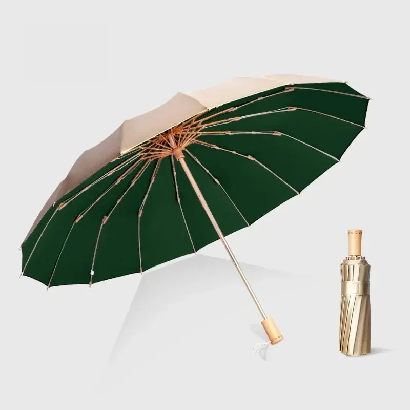 Gold Coating Sunshade Folding Umbrella for Women, Large 16 Bone, WindproofSunscreen, Sun UV Resistance,Sunny and Rainy Umbrellas