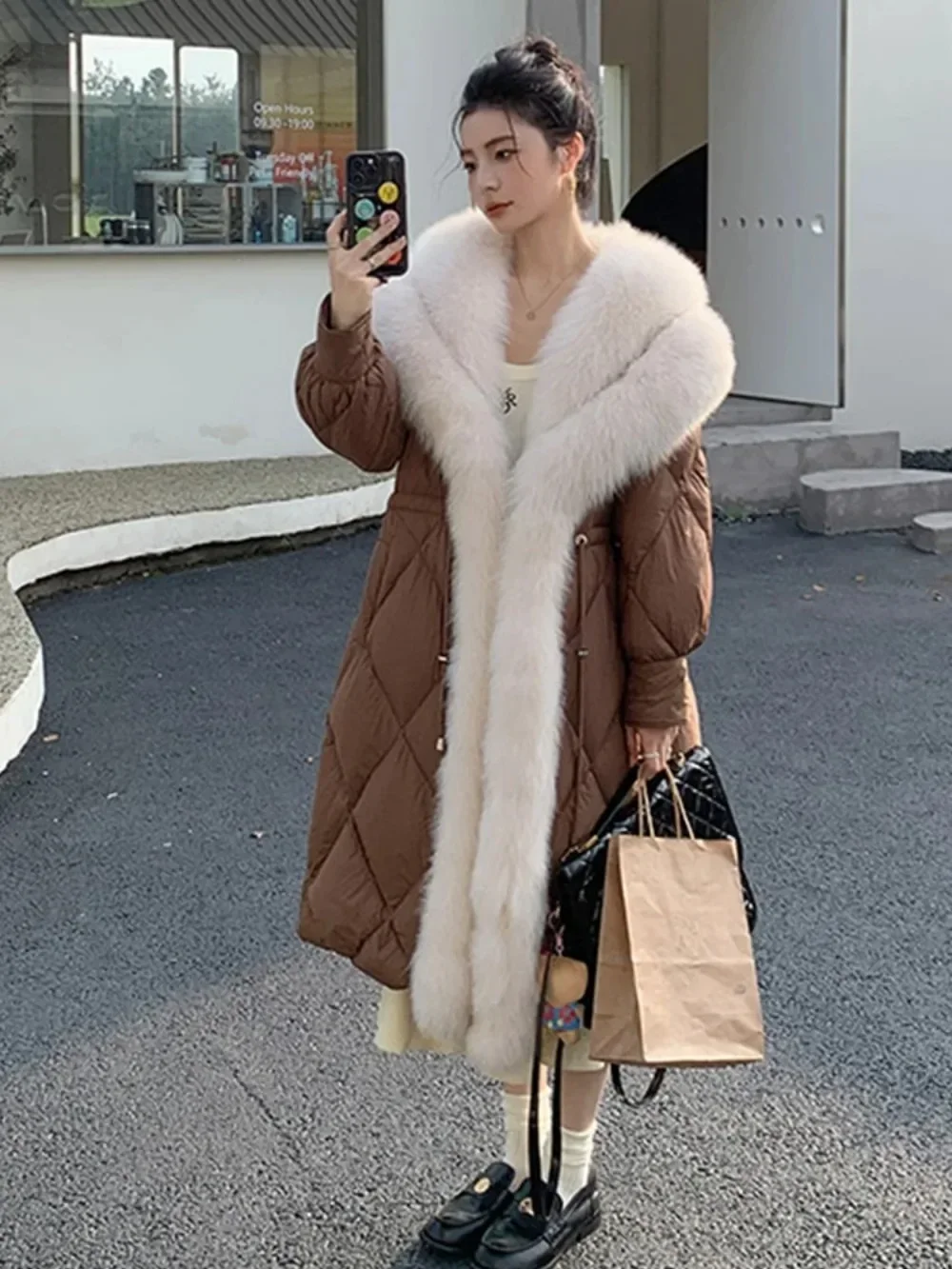 Women Natural Real Fox Fur Collar Thick Coat Female Outwear Puffer Jacket Goose Down Jacket 2024 New Winter Warm Long