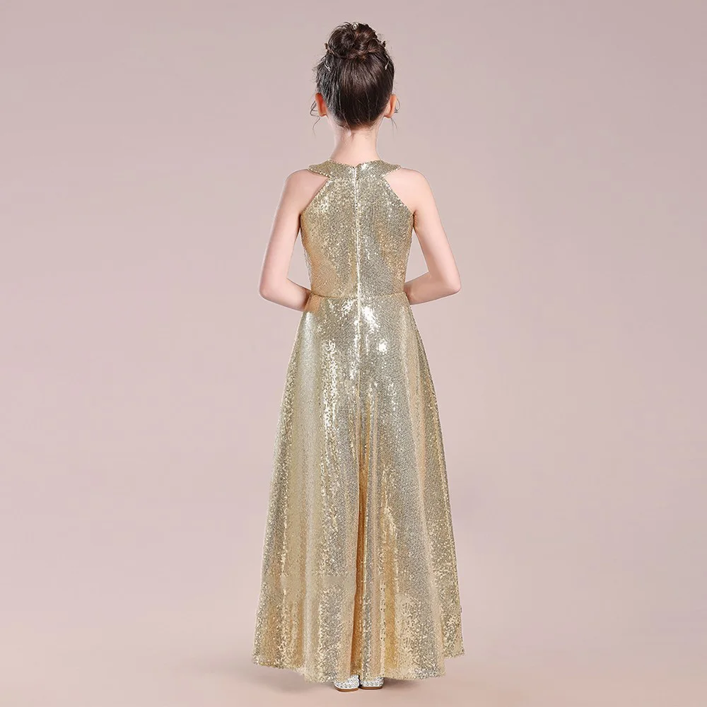 Mädchen Neckholder glitzernde Pailletten Teen Kleid Ballkleid Geburtstag Urlaub Kleid Prinzessin Kleid Kommunion Kleid/Custom