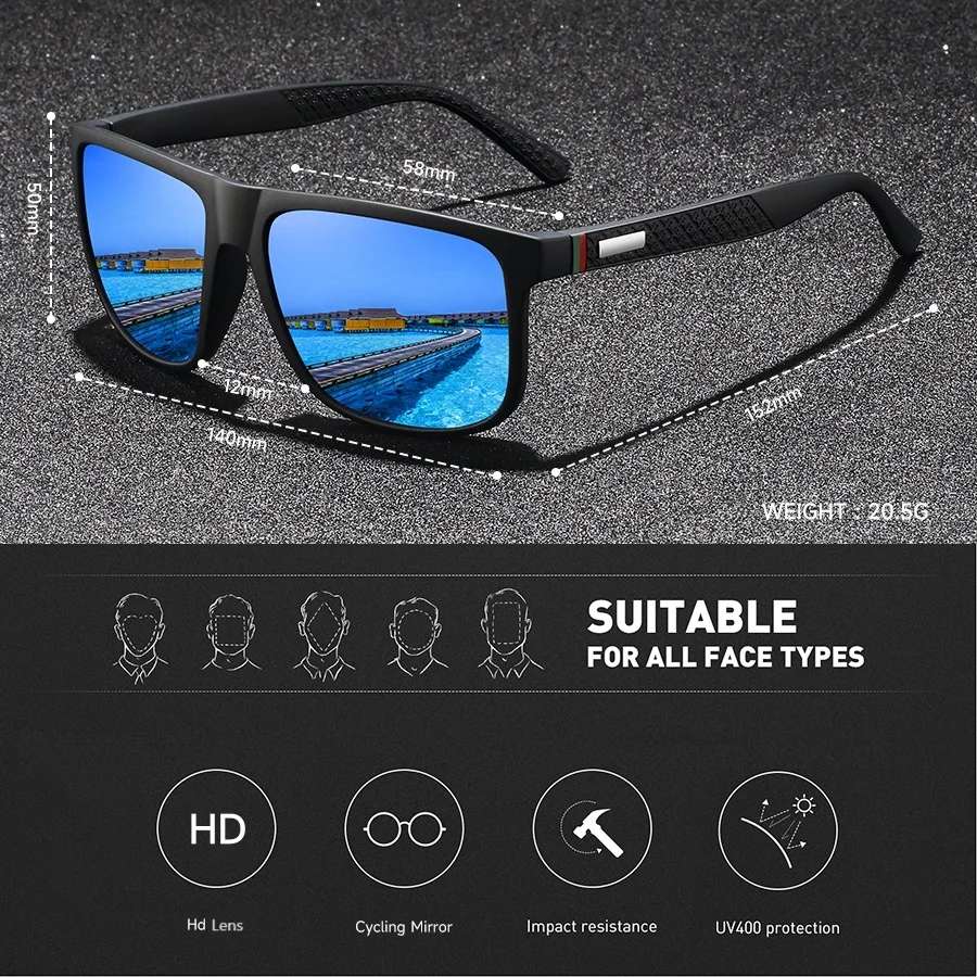 Occhiali da sole quadrati alla moda UV400 Uomo Donna Guida Pesca Occhiali da esterno leggeri e alla moda colorati