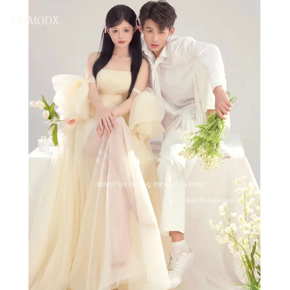 MODX princesse jaune clair Tulle robes de mariée doux Tulle bouffée manches courtes jardin robes de mariée Corset dos robe de soirée