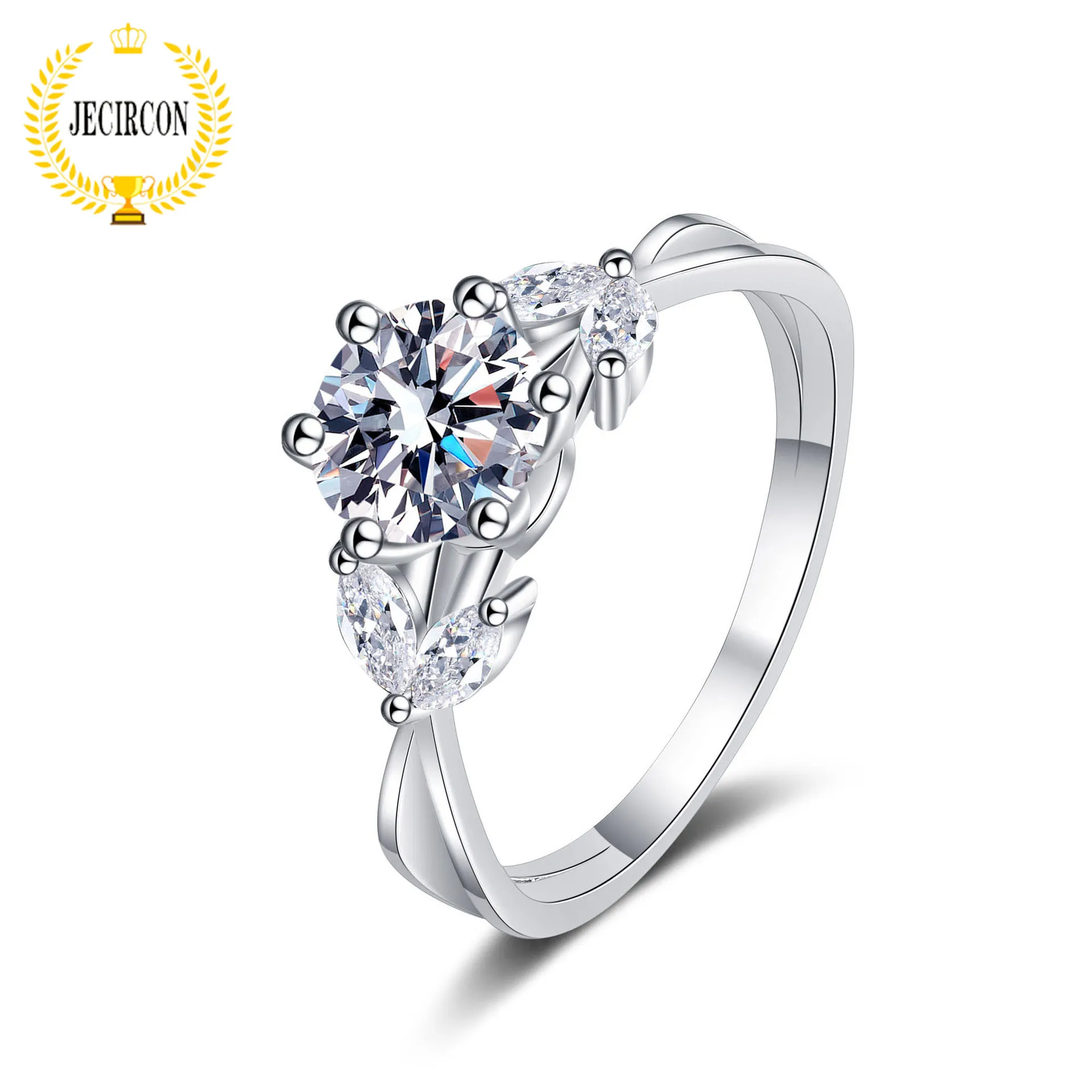 

JECIRCON 925 Sterling Silver Ring for Women Plated PT950 Platinum Wedding Band Flower Fashion 1 Carat Moissanite Diamond Jewelry