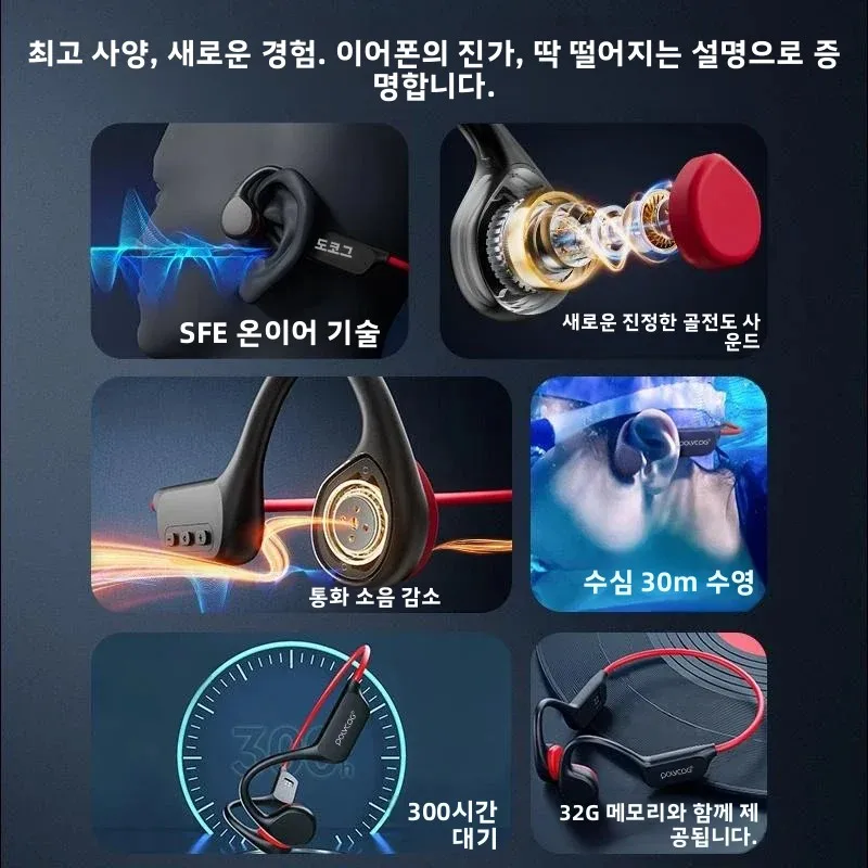 POLVCDG 골전도 헤드셋 X7 IPX8 32GB Bluetooth 5.3 무선 헤드셋(... - 5