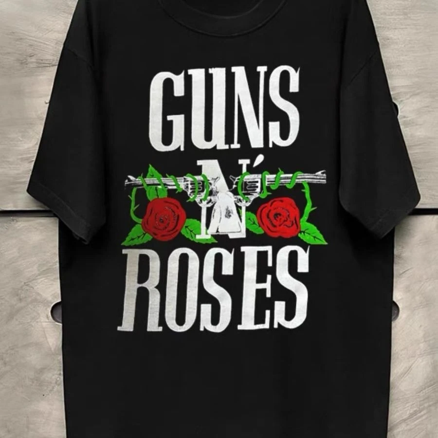 

Gunsn Rose Guns Flower Band High Street Ruffian Handsome Vintage Short Sleeve American Atmosphere Men and Women T-Shirt Shirt