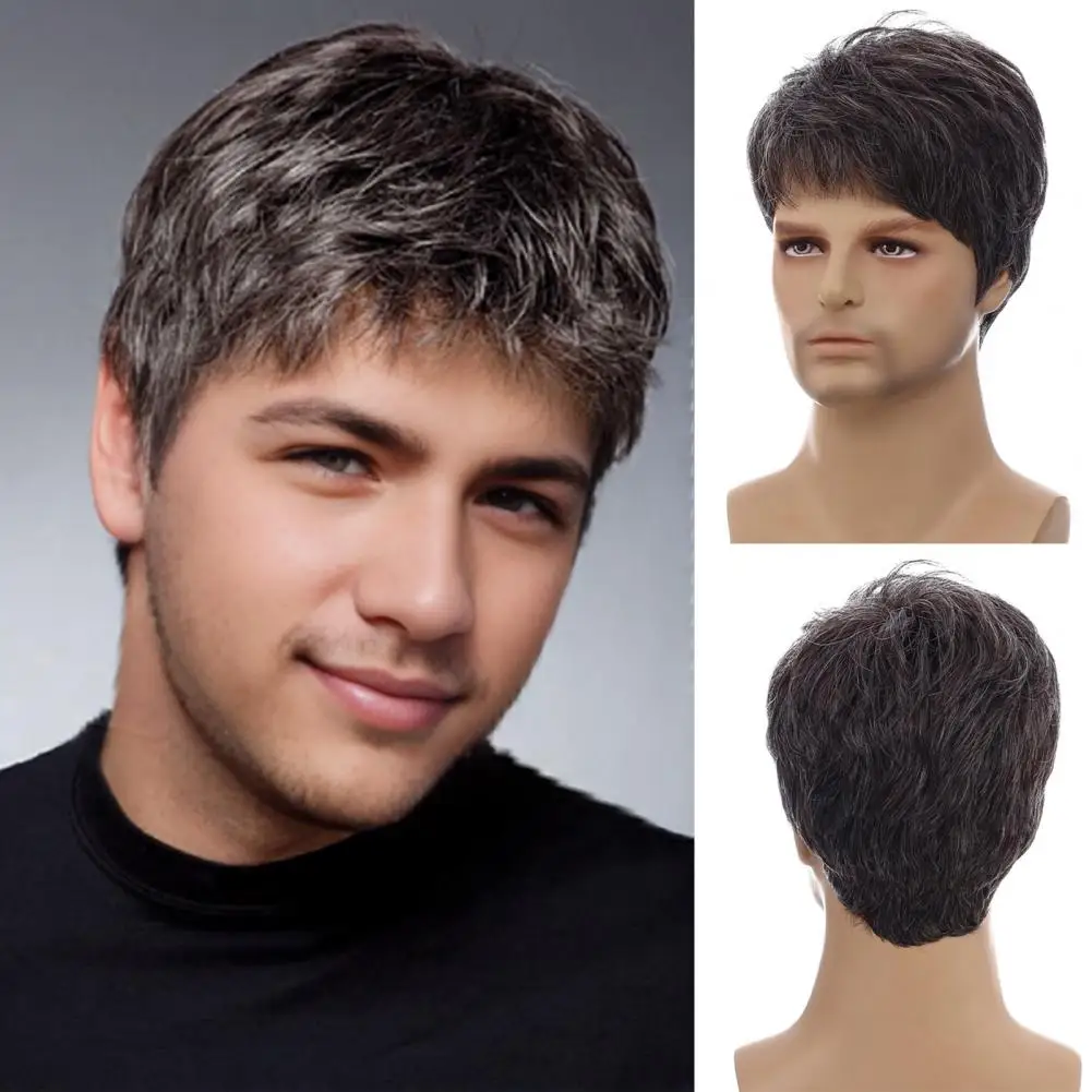 Synthetic Men Short Straight Wig Black for Male Hair Fleeciness Realistic Natural Headgear Hair Heat Resistant for Daily Party