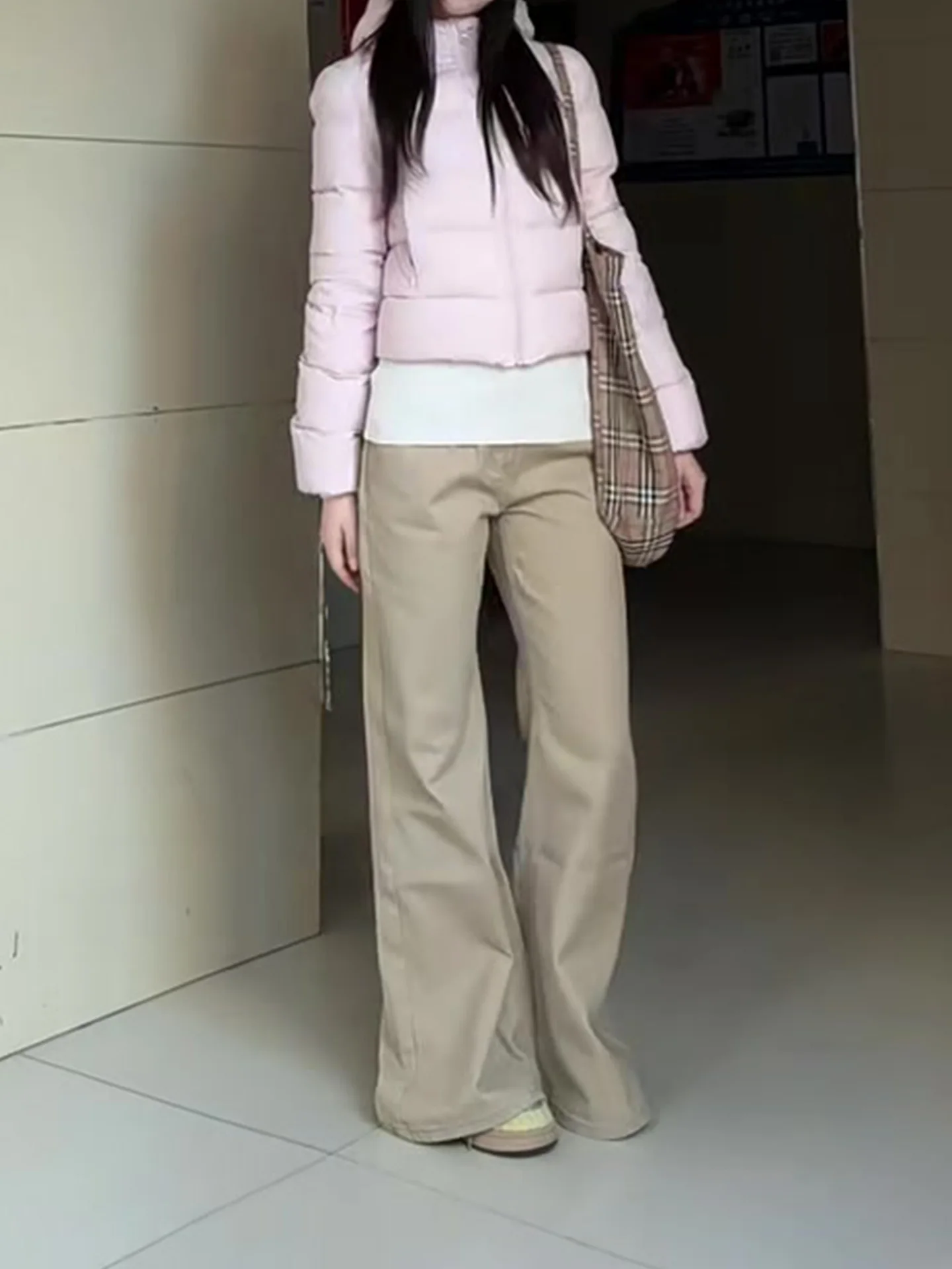 Thiened Fce Jeans mit weitem Bein für Damen, lockere Passform, Winter, neue Sle-Retro-Khaki-Denim-Hose, hohe Taille, gerade Röhrenhose