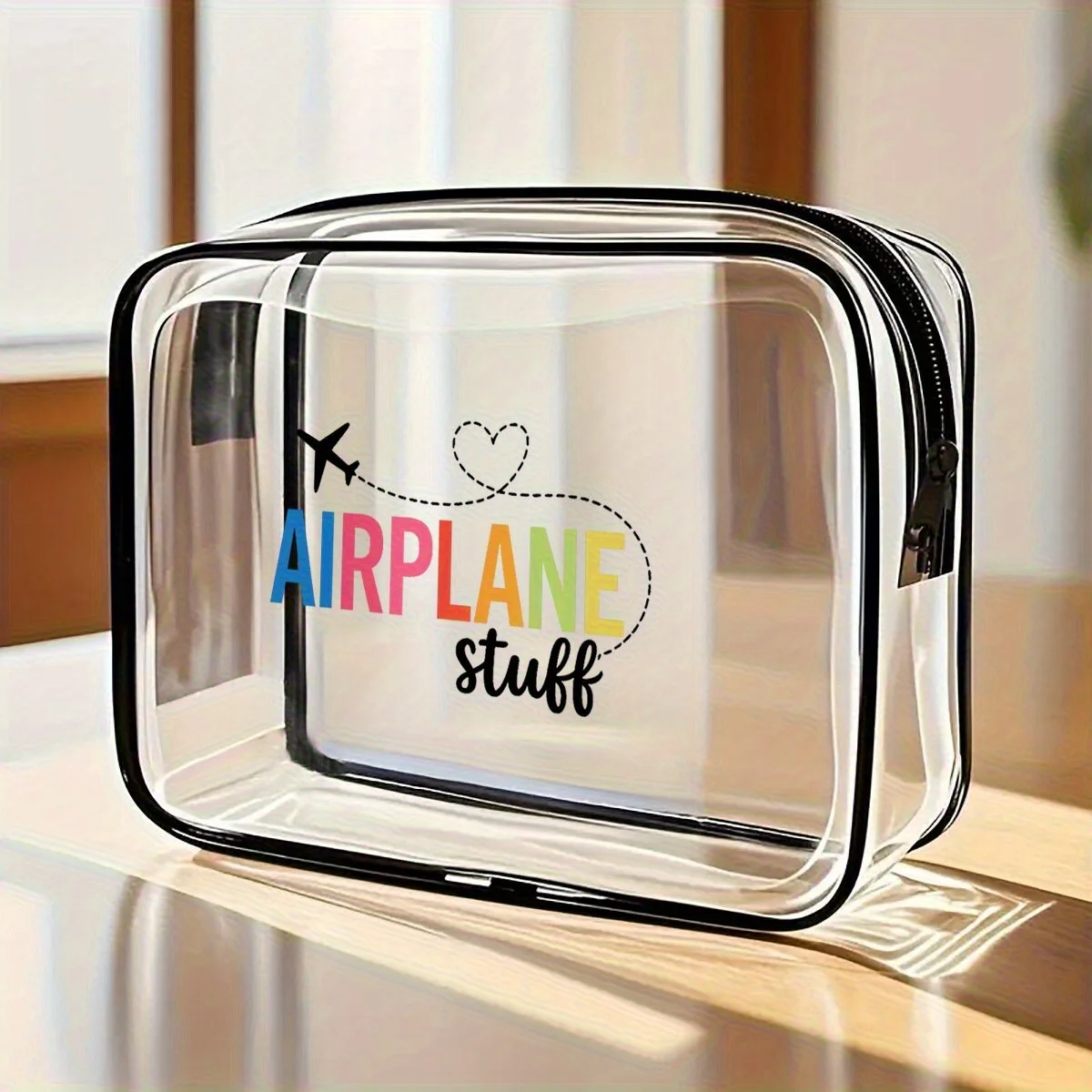 

Large Capacity High-Quality PVC Travel Storage with Zipper Closure, Featuring a Printed Travel Design, Ideal for Storing Travel