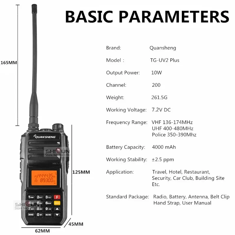 QuanSheng TG UV2 Plus 10 W Walkie Talkie Long Range 10 km Trucker Walkie-Talkies UHF VHF Dualband QuanSheng TG-UV2 Plus 4000 mAh Funkgerät für Jagd,