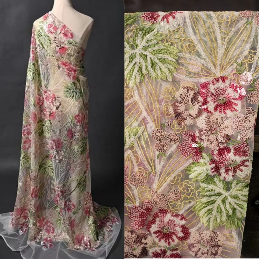 

Вышитая блестками градиентная сетчатая ткань для свадебного платья, сценического выступления, дизайнерская одежда, материал для шитья своими руками, ткань