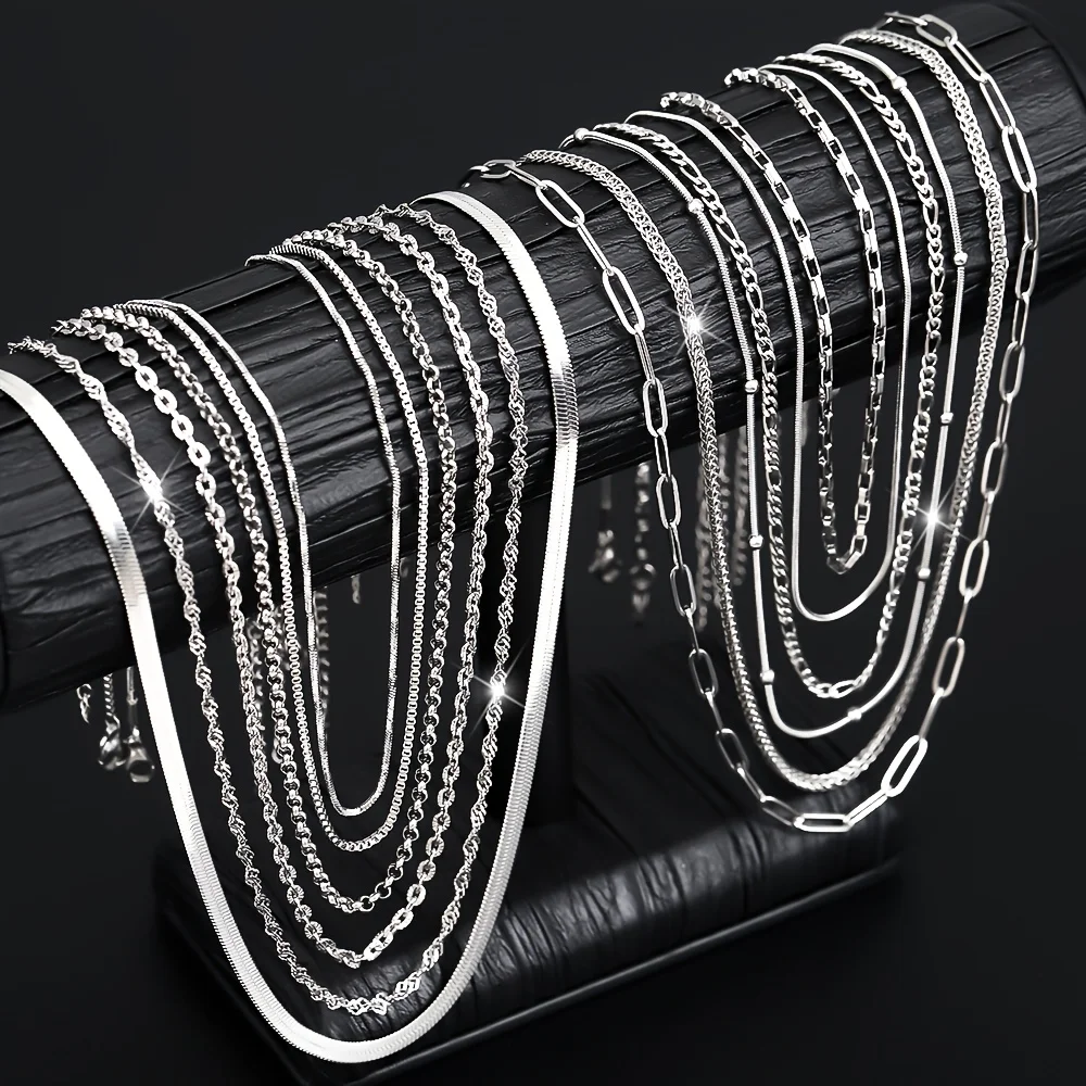 6Pcs【Random Different Styles】High-Quality Stainless Steel Hypoallergenic Chain Necklaces, Waterproof and Non-Fading, Fashionable and Versatile, Simple and Elegant, Suitable for Daily Wear or Parties, Fashionable Necklaces for Both Men and Women, Jewelry Accessories, Exquisite Holiday and Anniversary Gifts