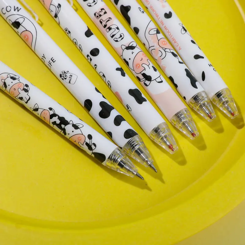 6 Piece Lytwtw's Cute Gel Pen Cartoon Cow Gift Press Office Gift School Supplies Stationery Kawaii Funny Pens