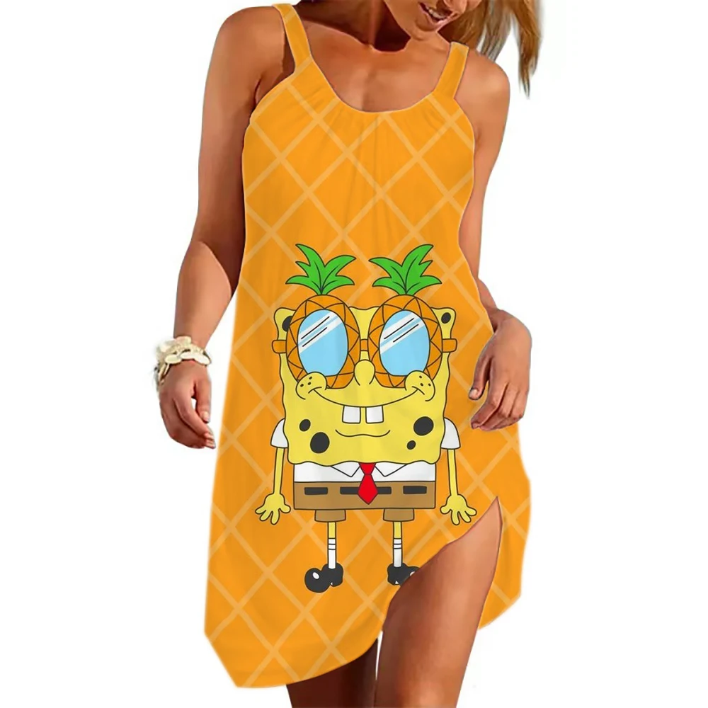 Urocza sukienka damska najnowsza stylowa sukienka plażowa SpongeBob kreskówka sukienka 2024 letnia moda wygodna sukienka na co dzień