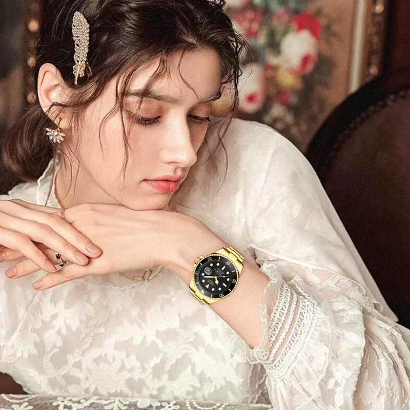 Imagem -05 - Lige Moda Mergulhador Assista Mulheres Top Marca de Luxo Mulheres Assista em Aço Criativo Pulseira Relógios para Mulheres Relógio Feminino Montre Femme