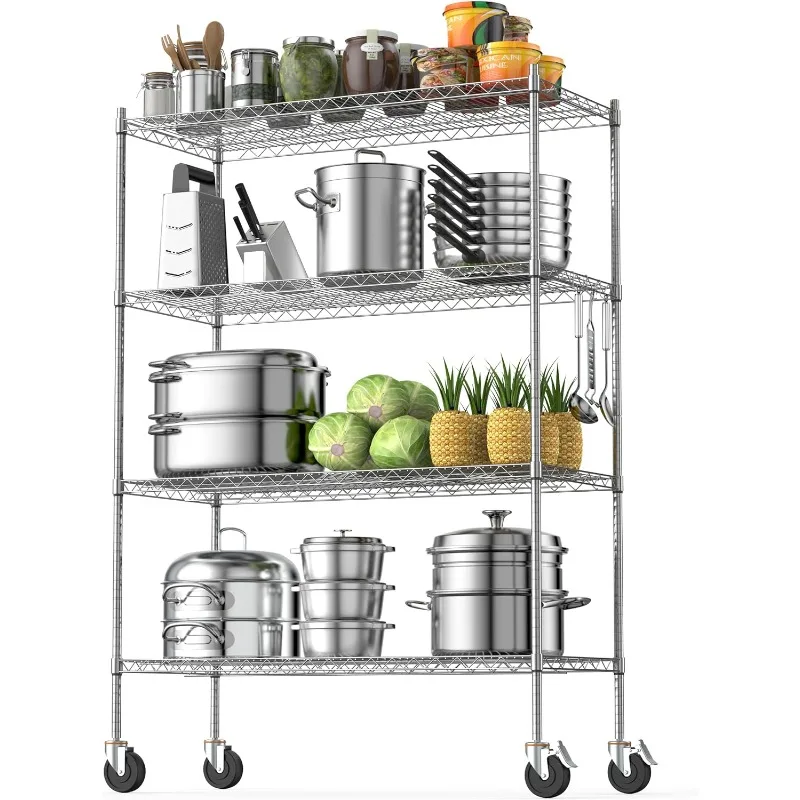 

Wire Shelving Unit with Wheels, 2400LB Heavy Duty NSF Commercial-Grade Adjustable Storage Shelves, Metal Shelving