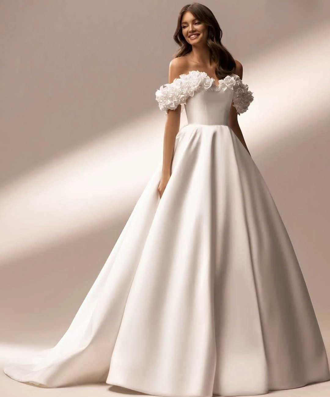 Abito da sposa a trapezio con spalle scoperte lunghezza del pavimento per abiti da sposa da donna elegante bianco splendido personalizza per misurare Robe De