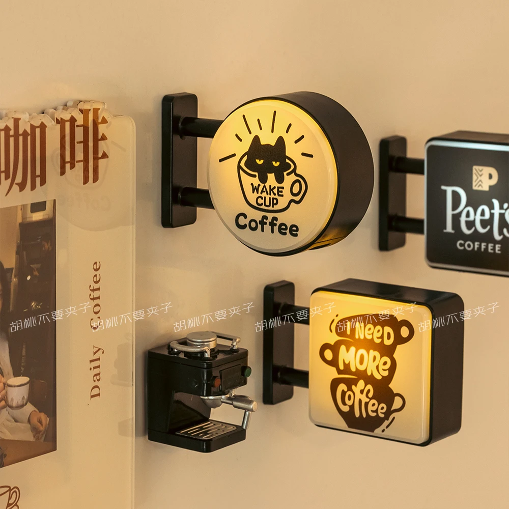 Magnetic Coffee Bar Light Box Fridge Magnet Glowing Creative Pegboard Decor Fridge Magnet For Cafe Miniature Atmosphere Lighting