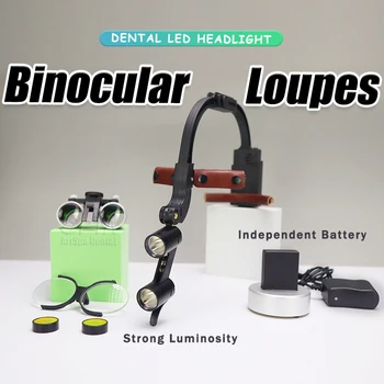 Metal Case Package Dental Surgical ENT LED Headlight Binocular Loupes Comes 2.5X Or 3.5X Magnification Comfortable Headband