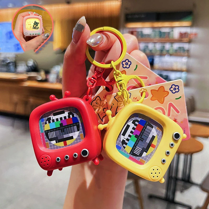 1 szt. Kreatywny brelok retro z podświetleniem, brelok z dźwiękiem telewizora bez sygnału, zabawka, zawieszka do plecaka dla uczniów, prezent